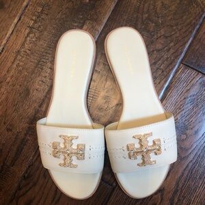 Tory Burch Beige and Gold Sandals